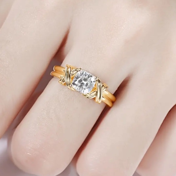 NEW Engagement Gold 14k Promise Diamond Ring Classic Cross Modern Beautiful - Picture 2 of 5